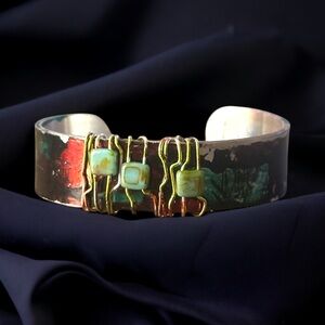 Handmade tie dye painted wire wrapped bead bangle cuff bracelet